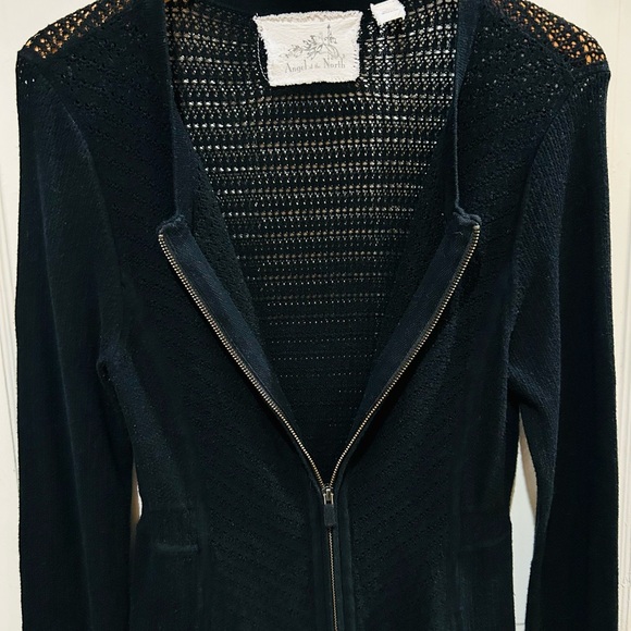 VTG Anthropologie Angel of the North Black Zip Cotton Peplum Cardigan Size S - Picture 4 of 6